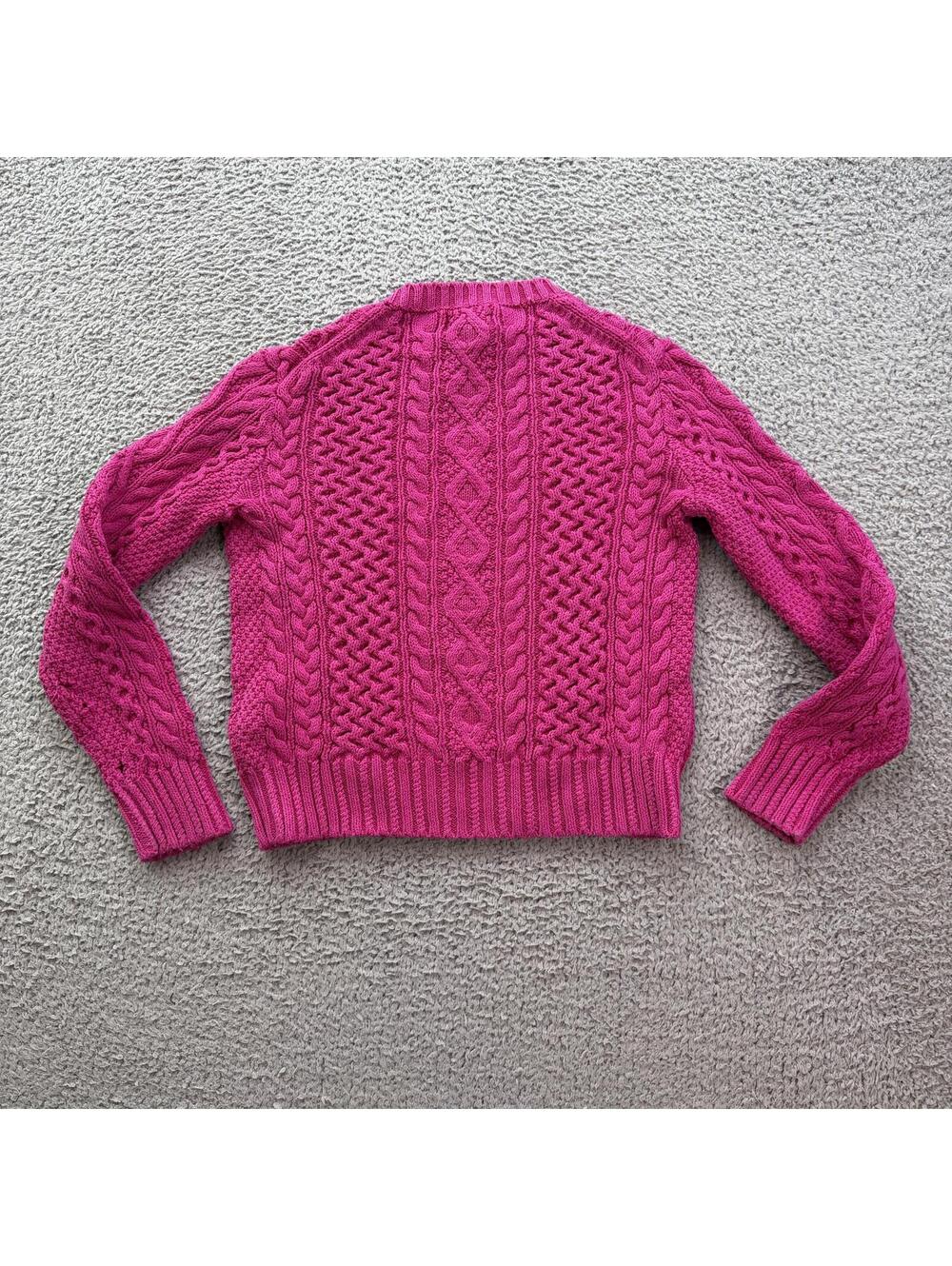Hot Pink Polo Ralph Lauren Cable Knit Sweater Youth M Fits Women’s XS S Cropped - Picture 2 of 8